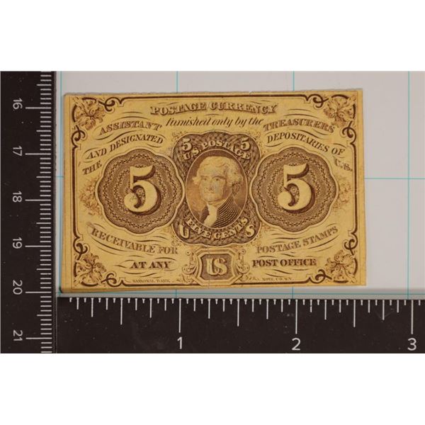 1862 US 5 CENT POSTAL FRACTIONAL CURRENCY.