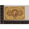 Image 1 : 1862 US 5 CENT POSTAL FRACTIONAL CURRENCY.