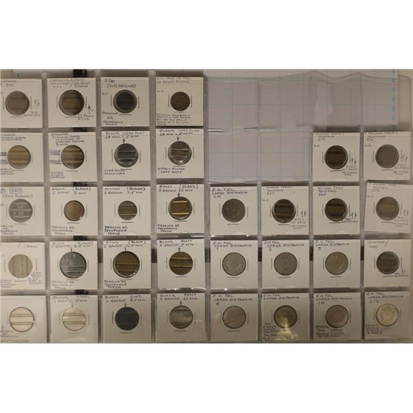 34 VINTAGE METAL FOREIGN TELEPHONE TOKENS: