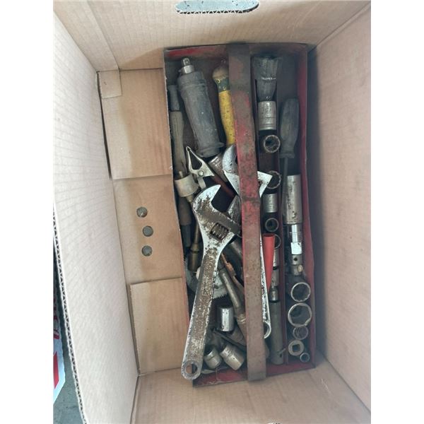 Assorted Sockets/crescent wrenches/tray