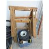 Image 1 : Wooden Saw Horses and Bin w/Wheel Casters & Supplies