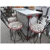 Image 3 : Ornamental Iron Trim Small Bar w/Kick Rail & 4 Iron Trim Bar Stools  + Wall Decor