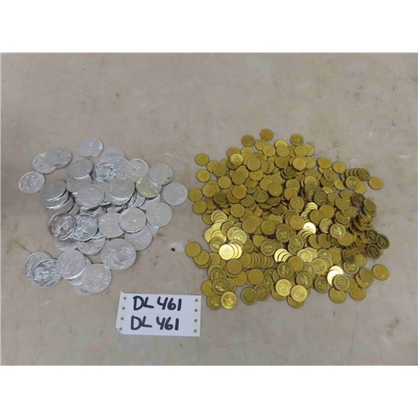 2 Different Size + Color Game Tokens ; Gold Marked ' Game Token' ( Maybe