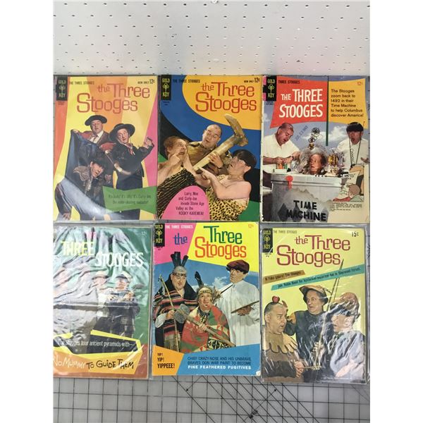 LOT OF 6 VINTAGE GOLD KEY THE THREE STOOGES COMIC BOOKS