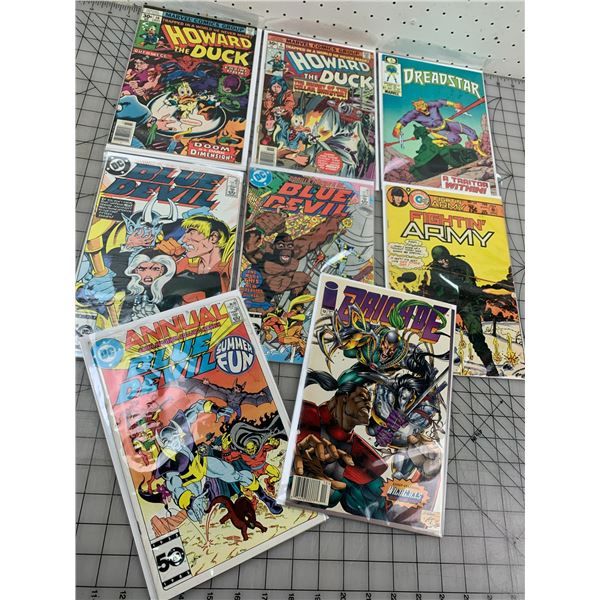 LOT OF 8 VINTAGE COMIC BOOKS BLUE DEVIL HOWARD DUCK ETC