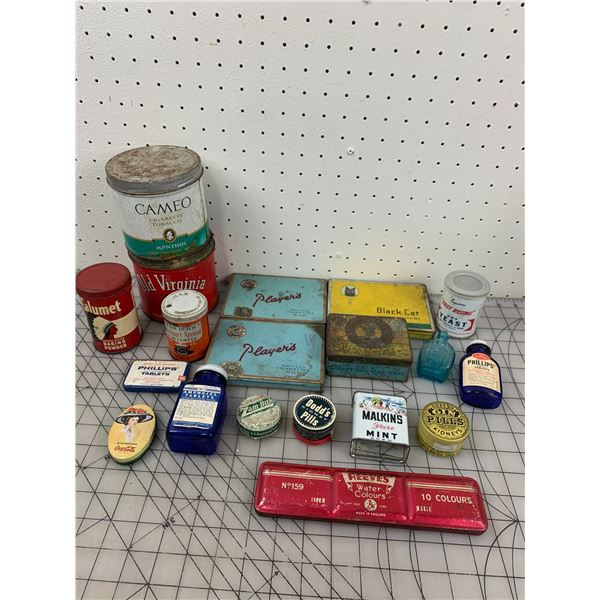 VINTAGE TIN LOT TOBACCO CIGARETTES MEDICINE BAKING ETC