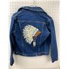 Image 1 : VINTAGE LARGE CHILDRENS DENIM JEAN JACKET WITH INDIAN CHIEF PATCH