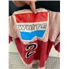 Image 2 : VINTAGE HUMBOLDT INDIANS HOCKEY JERSEY KRUEGER WHITE EQUIPMENT SPONSOR PATCH