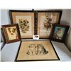 Image 1 : Sketch by Meta Clucki plus 4 framed vintage pictures.