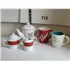 Image 1 : Tim Horton's teapot & mugs plus a matching creamer & sugar.