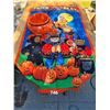 Image 1 : Halloween table cloth, candy container, shelf sitters & musical water globe.