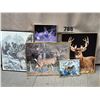 Image 1 : Group of framed Deer photos plus Moose sketch.