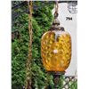 Image 1 : 1970's Amber glass swag lamp. Pull chain on/ off.