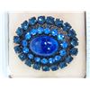 Image 2 : Blue rhinestone and cabochon broach and earring set, jappaned, made in Austria