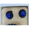 Image 3 : Blue rhinestone and cabochon broach and earring set, jappaned, made in Austria