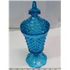 Image 1 : Blue Art glass with lid, diamond pattern