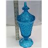 Image 2 : Blue Art glass with lid, diamond pattern