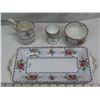 Image 1 : Royal Albert Petit Point cream and sugar on tray, and egg cup