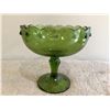 Image 1 : Indiana glass green teardrop pedestal bowl. 7 1/2" high.
