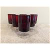 Image 1 : Set of 6 vintage Arcoroc France ruby red pedestal drinking glasses. 4 1/2" tall.