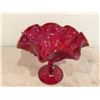 Image 1 : Vintage red pedestal glass bowl. 7" tall.  No chips or cracks.