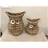 Image 2 : Lot of 2 wicker owl flower pots. 14" and 11"