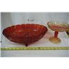 Image 1 : Red glass Pedestal dish and fruit bowl
