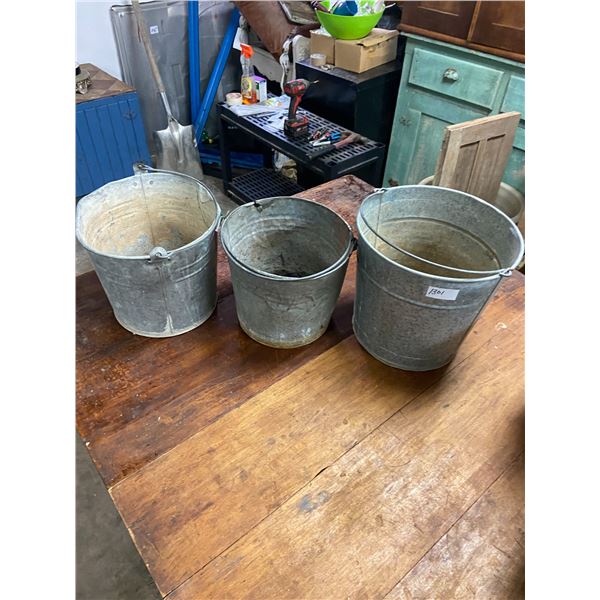 3 Galvanized vintage pails