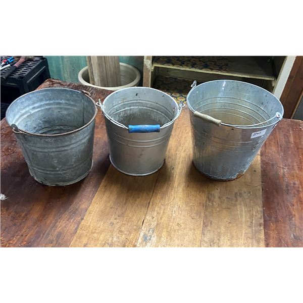 3 Galvanized vintage pails