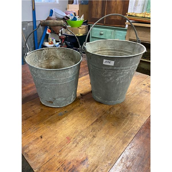 2 vintage galvanized pails