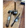 Image 1 : 3 pcs - Hand forged hammer, spokeshave, wooden dasher