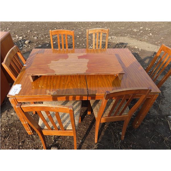 Wooden Table 59 x39.5 x29  with 39 x17.5  Extension leaf + 6 Chairs - Some work needed