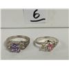 Image 1 : Two sterling silver rings, Lot 4, purple,pink