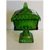 Image 4 : Green candy dish on pedestal with lid 6.5" Tall