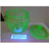 Image 2 : URANIUM GLASS COOKIE JAR, BASE PERFECT, LID TWO TINY CHIPS