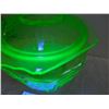 Image 3 : URANIUM GLASS COOKIE JAR, BASE PERFECT, LID TWO TINY CHIPS