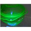 Image 3 : URANIUM GLASS COOKIE JAR, BASE PERFECT, LID TWO TINY CHIPS