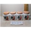 Image 3 : ANTIQUE MILK GLASS SET OF 4 SHAKERS WITH ROOSTER DESIGN ON FRONT
