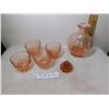 Image 3 : 1930’S DEPRESSION GLASS DECANTER AND FOUR GLASSES