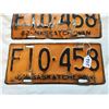 Image 3 : Pair 1942 Farm License Plates Sask