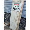 Image 1 : old shed door 74.5" x 27"w with CO-Op Feed metal sign 24" x 18"