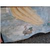 Image 1 : antique store mural, hand painted on tin sheet sign, depicts a German Santa being carried by a blimp