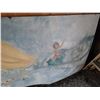 Image 2 : antique store mural, hand painted on tin sheet sign, depicts a German Santa being carried by a blimp