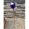 Image 1 : 4.5" copper lightning rod w/ twisted metal stand & rare cobalt blue 10 sided lightning rod ball