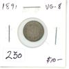 Image 1 : 1891 Canadian Victorian Silver 5 Cents. VG-8.