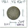 Image 1 : 1921 Silver 25 Cents. Key Date. Mintage of 597,337. VG-8.