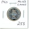 Image 1 : 1963 Silver 25 Cents. MS-63 with Cameo. Bright White.