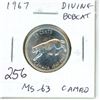 Image 1 : 1967 Diving Bobcat Silver 25 Cents. Rotated Die. MS-63 with Cameo. Bright White.