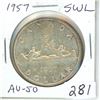 Image 1 : 1957 Short Water Lines Silver Dollar. Short Water Lines in front of canoe. AU-50.