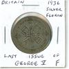 Image 1 : Great Britain. 1936 Silver Florin. Last issue of King George V. Fine-12.